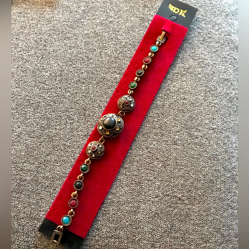 New Multicolored Stone Antiqued Link Bracelet